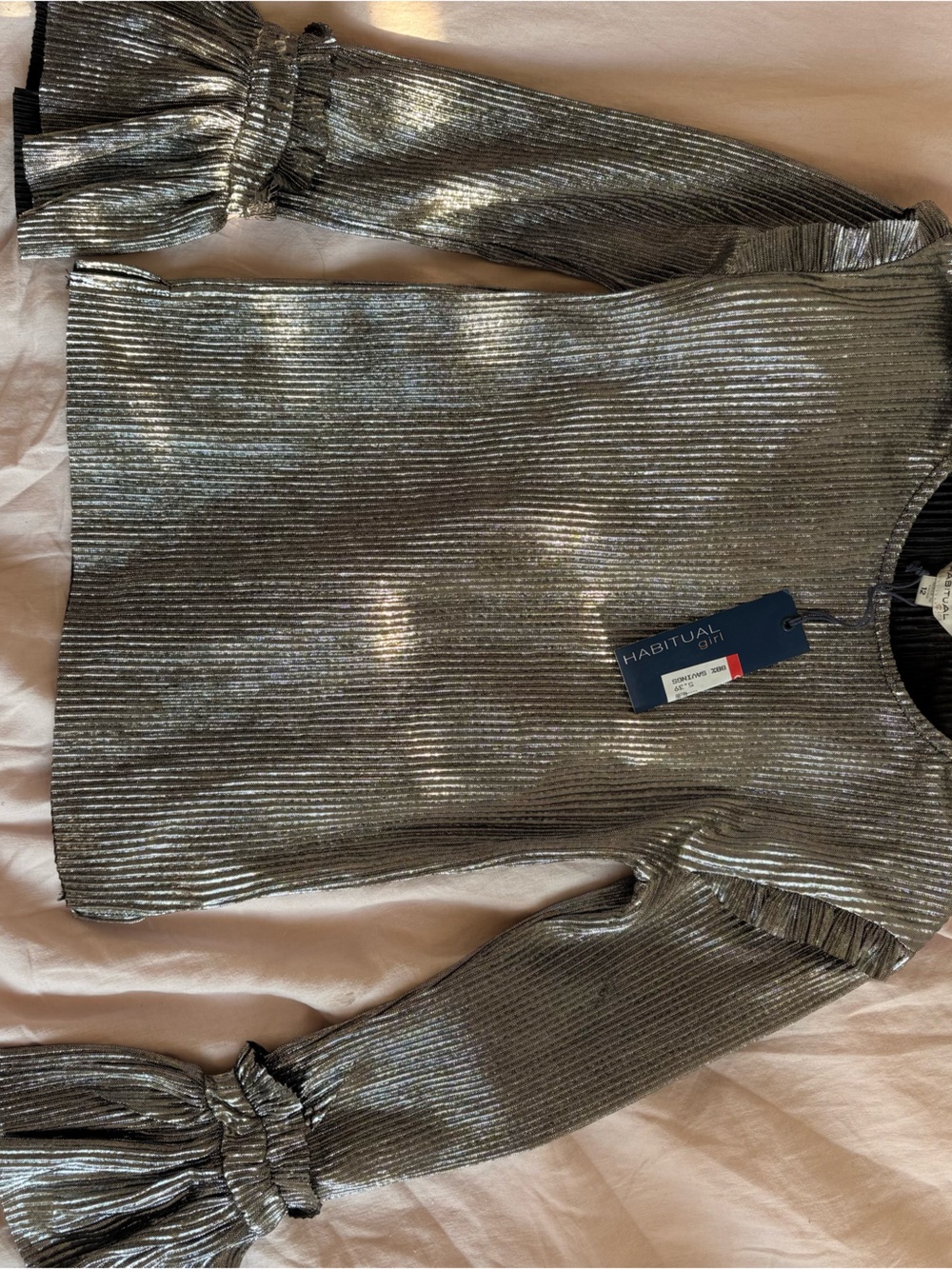 Metallic Silver Ribbed Top